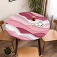 thumbnail image 5 of Pink White Ombre Ocean Elastic Fitted Round Table Cover Abstract Waves Waterproof Outdoor Tablecloth for Holiday Party, Picnic, Patio & Dining Fits Tables Up to 55"-60", 5 of 8