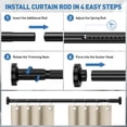 thumbnail image 4 of Shower Curtain Rod, 32-122 Inch Adjustable Closet Tension Rod Rust, No Drill Spring Shower Rod, Non-Slip Rustproof Telescopic Rod for Bathroom, Black, 4 of 8
