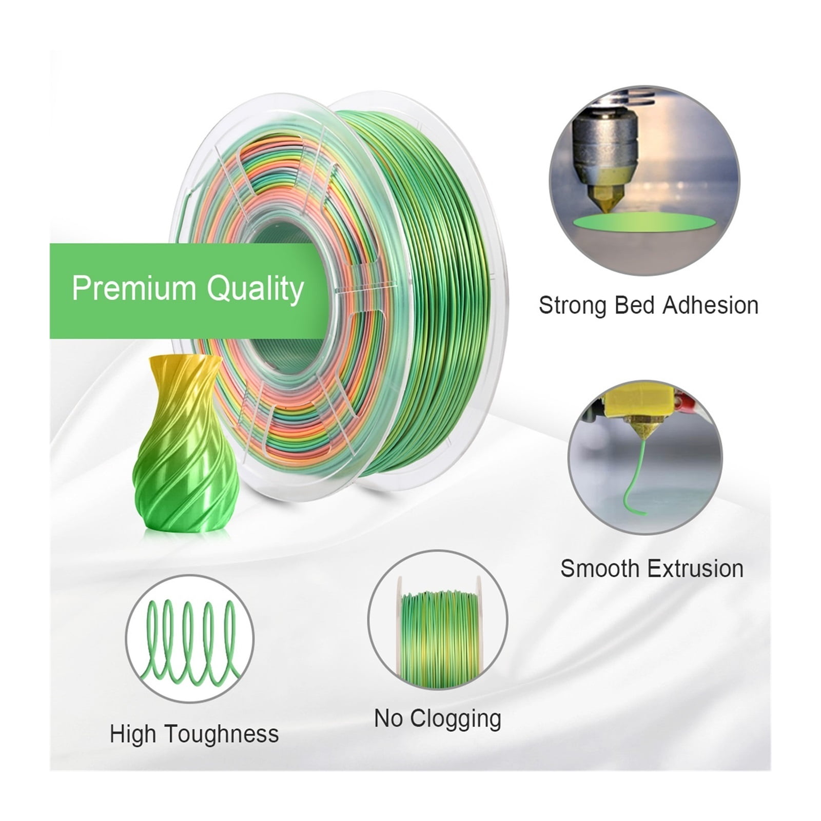 Creative 3D Silk Rainbow Filament 1.75mm 1kg 3D Printer Bright 2 Colors Silk PLA Filament Silk Texture 3D Material ,Compact Design