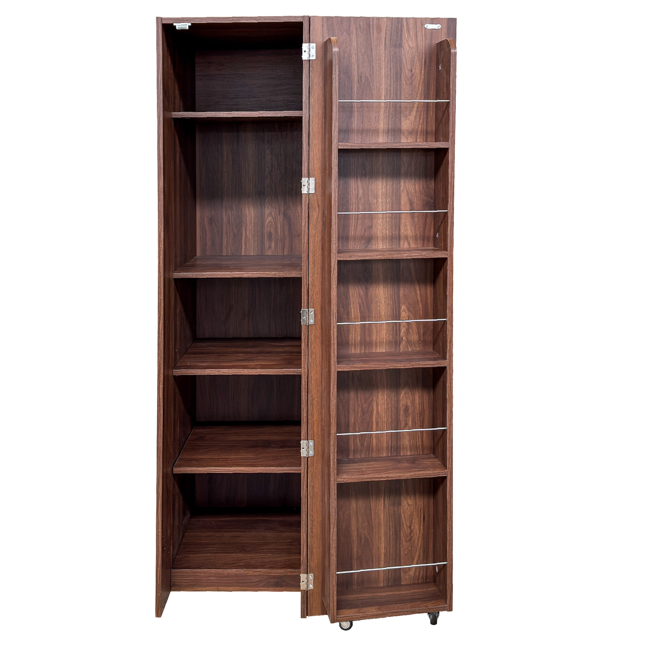 Noble House Endy Freestanding Kitchen Pantry Cabinet with Shelves & Side Racks, Buffet Cupboard Sideboard, Walnut