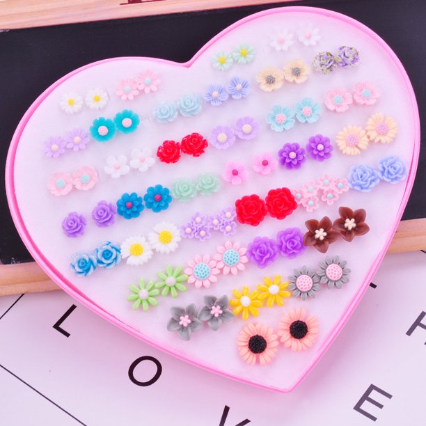 Pendientes de resina acrílica simples, pendientes de mujer, venta al por mayor, puesto de amor, joyería, caja de plástico