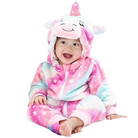 

SYNPOS Hooded Fleece Romper for Baby Girls Boys Cartoon Animal Jumpsuit