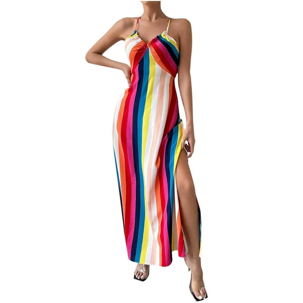 Sexy Vestido Casual para las Mujeres Cuello en V sin Mangas Bloque de Color Suspendidos Suéter, Vestido de Moda para Diario