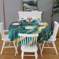 thumbnail image 2 of Teal and Gold Marble Wavy Veins Pattern Round Tablecloth 60"x60",Wrinkle Wipeable Table Cloth for Kitchen Dining Room Picnic Patio Party, 2 of 6