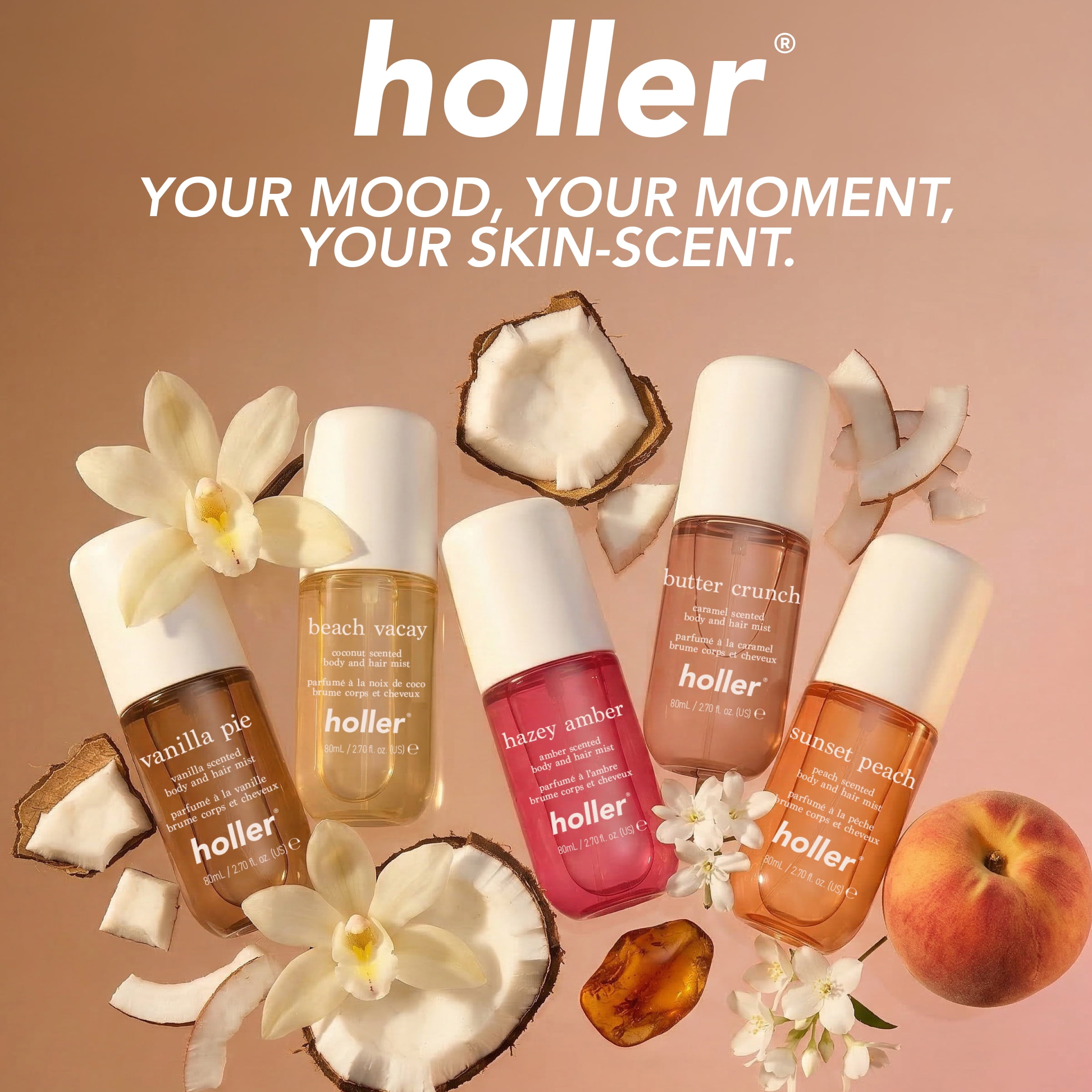Holler Beach Vacay Body and Hair Fragrance Mist, Coconut Scented, 2.7 fl oz