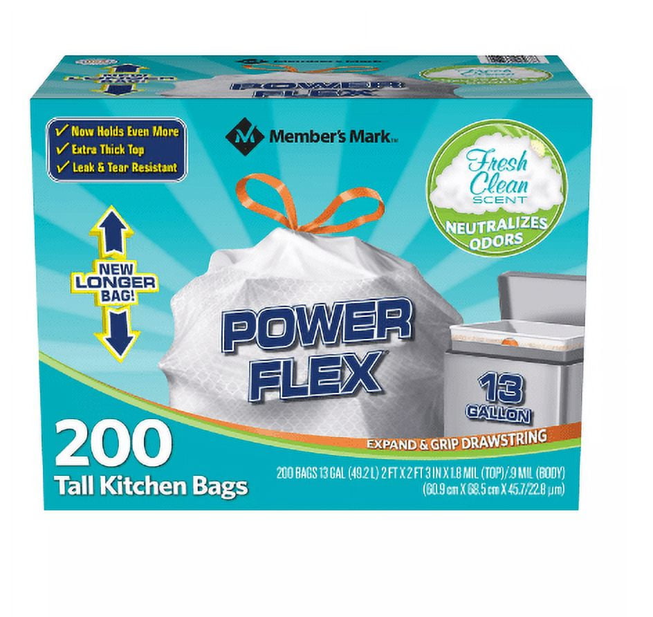 Power Flex Tall Kitchen Drawstring Trash Bags 13 Gallon 200 count 3  variations