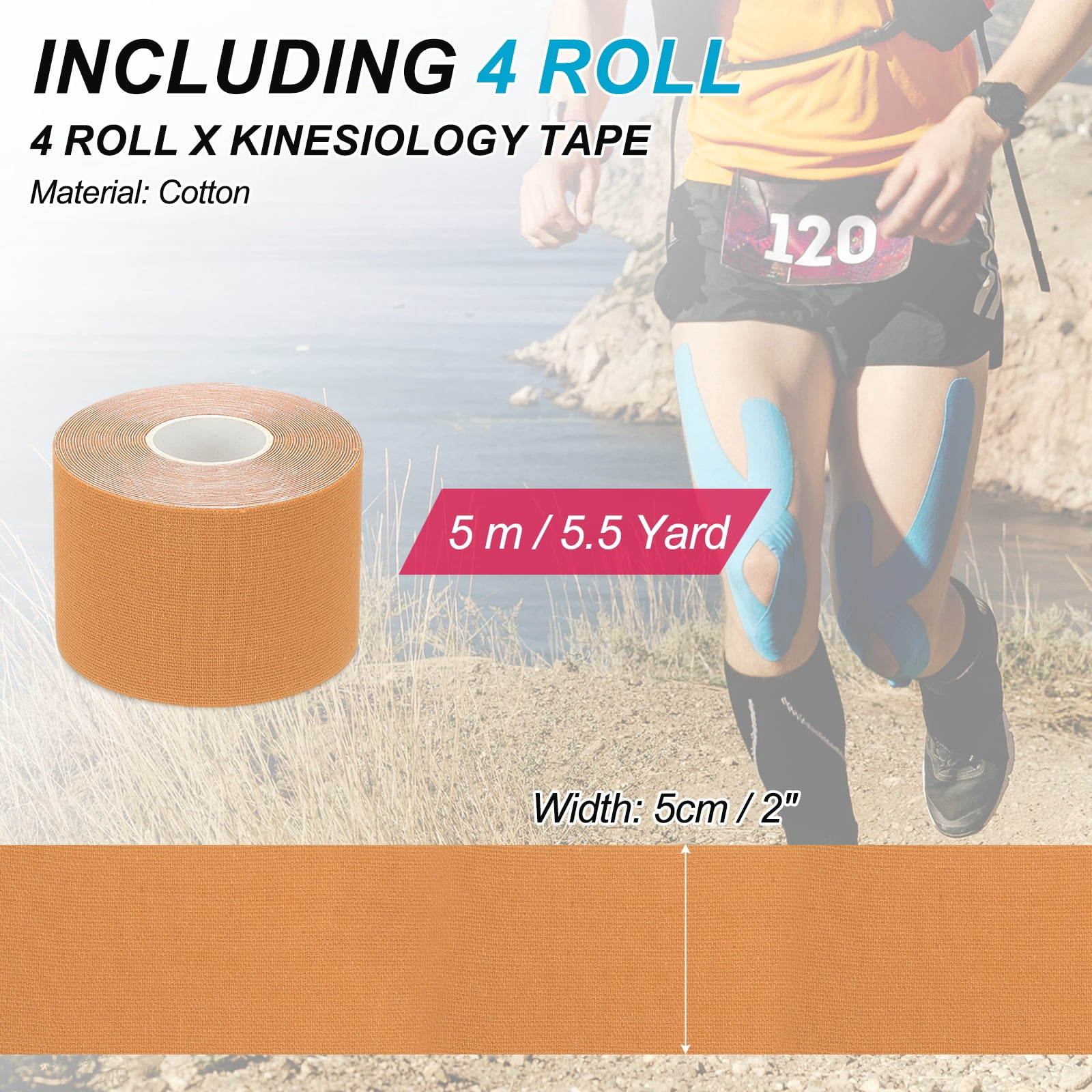 Uxcell Kinesiology Tape, Adhesive Cotton Sport Muscle Support Tapes Waterproof Elastic Tape for Knee Ankle Wrist Shoulder Orange