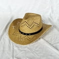 thumbnail image 4 of Handmade Hollow Straw Hat Cowboy Hat With Curled Brim And Raised Edge Sunscreen Hat Beach Hat Woman Beach Bag Gardening Hat for Men Gardening Hats for Women Top Hat Bags for Women Beach Is 17 Visor, 4 of 6