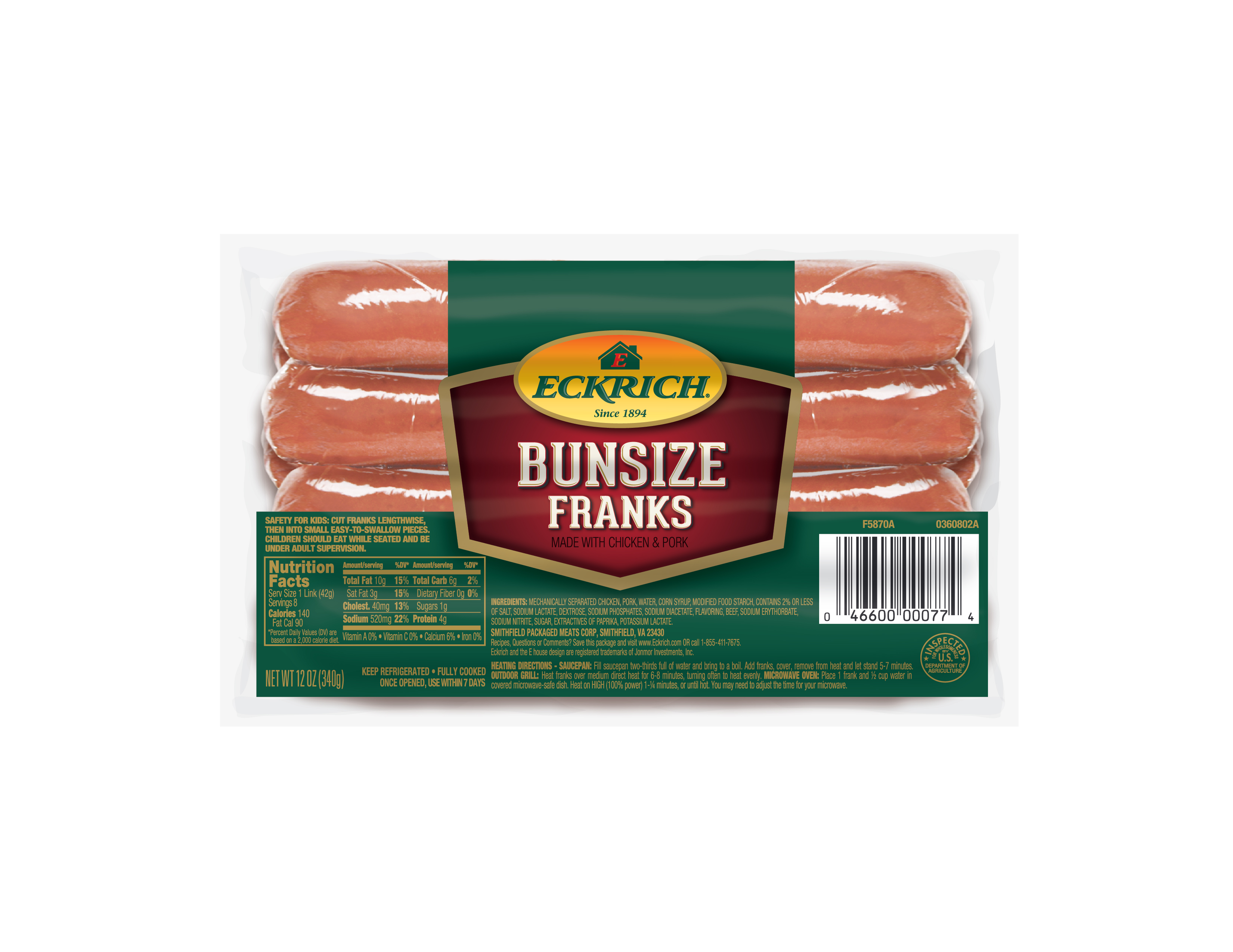 Eckrich Bunsize Franks, 12 oz