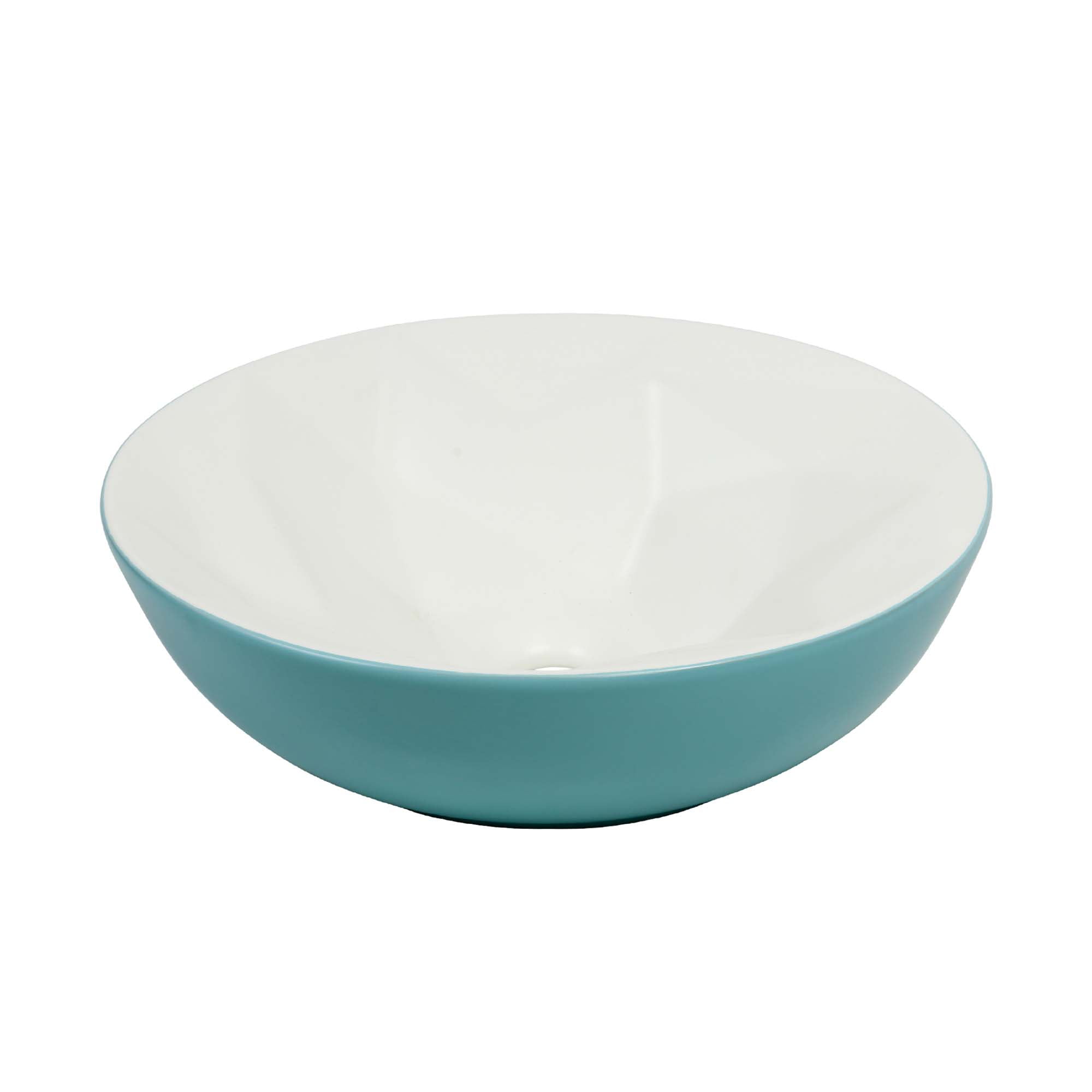16" Round Ceramic Vessel Bathroom Sink – Modern Textured Interior Bowl Design in Mist Blue