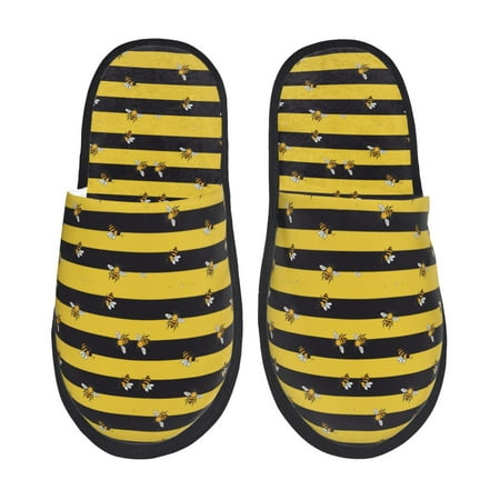 

Tideii Striped With Bees for Home Indoor Cotton Slippers Autumn and Winter EVA Plush Slippers Household Supplies Unisex-Medium