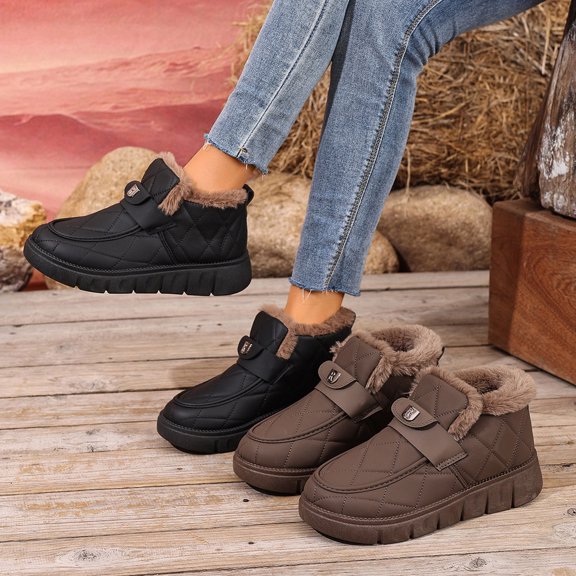 Miluxas Boots for Women Trendy Snow Boots Winter Shoes with Fleece Lined Warm Slip on Comfortable Anti Slip Ankle Booties Coffee 9.5(43)