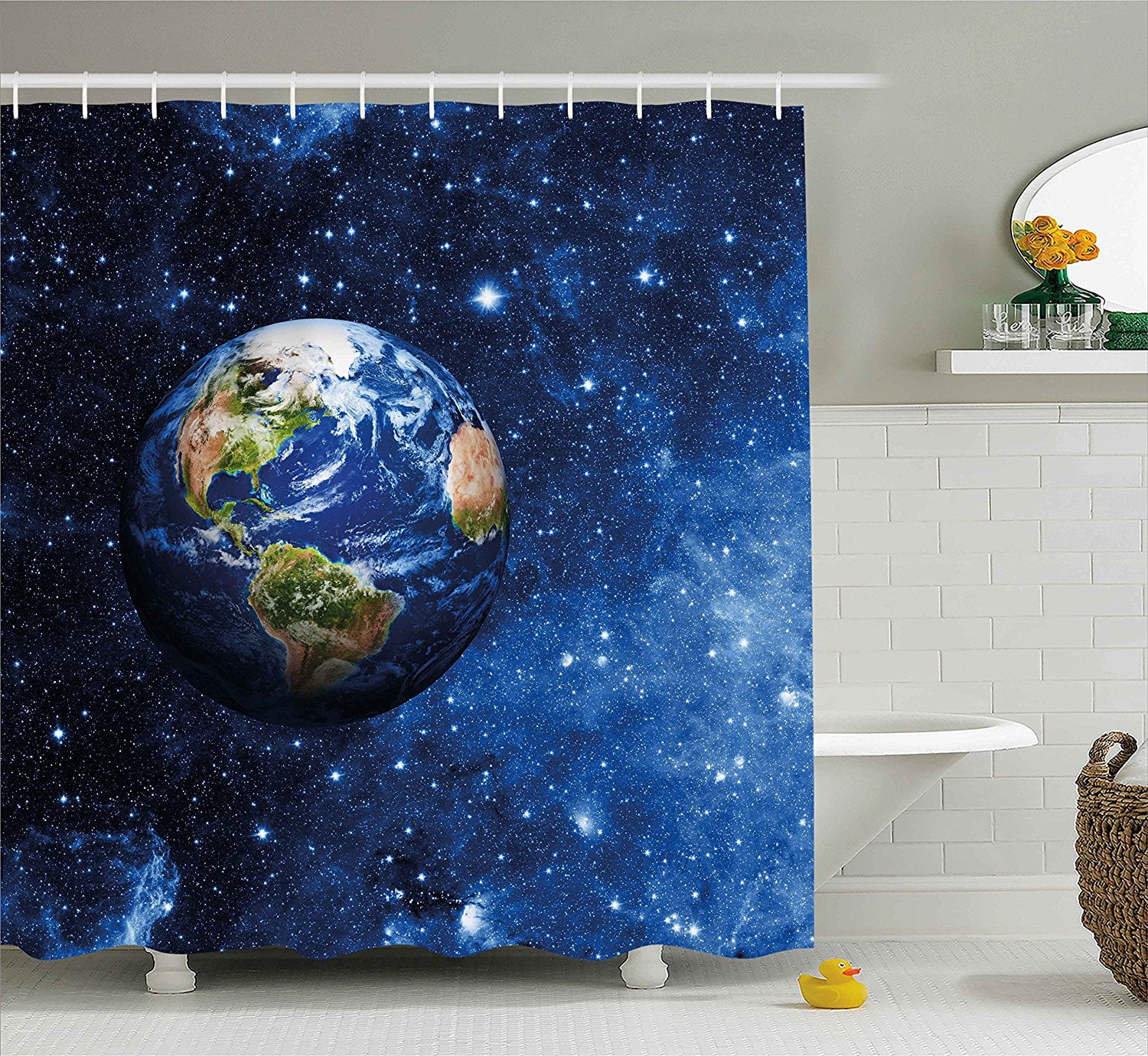 Space Shower Curtain by , Outer View of Earth in Solar System