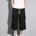 thumbnail image 6 of ZVNAΖH Mens Below Knee 3/4 Pant Summer Casual Check Drawstring Elastic Waist Capris Pants Loungewear, 6 of 9