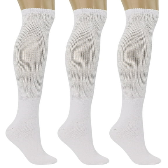 Men's Therapeutic Knee High Socks - 3 Pairs, Non-Binding Cushioned Cotton Blend for Swelling & Comfort (Fits Shoe Sizes 9-15)