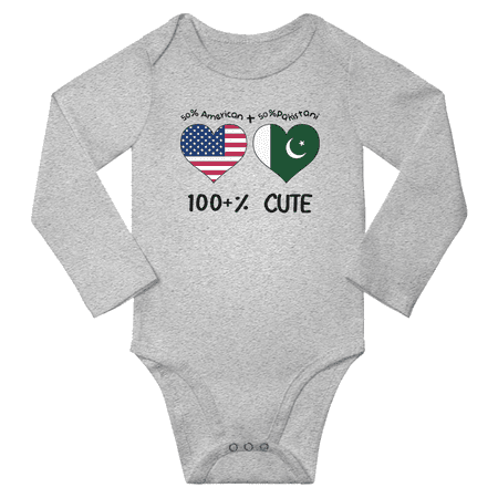 

50% American + 50% Pakistani = 100+% Cute Baby Long Slevve Romper Bodysuit (Gray 3-6 Months)