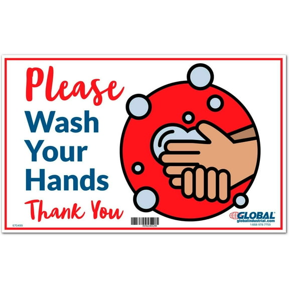 Global Industrial Please Wash Your Hands Sign 16""W x 10""H Wall Adhesive