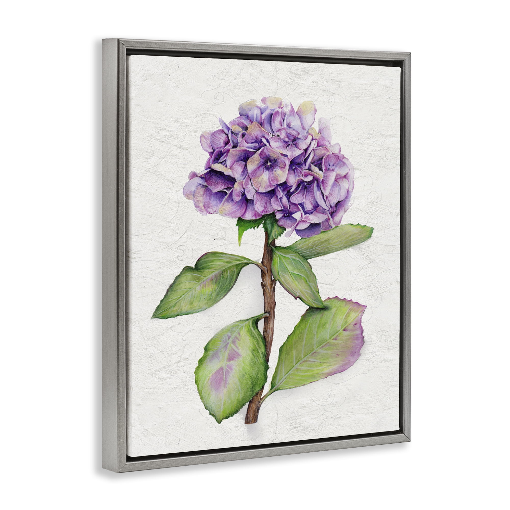 Stupell Industries European Style Hydrangea Botanical & Floral Painting Gray Floater Framed Canvas Art Print Wall Art, 17 x 21