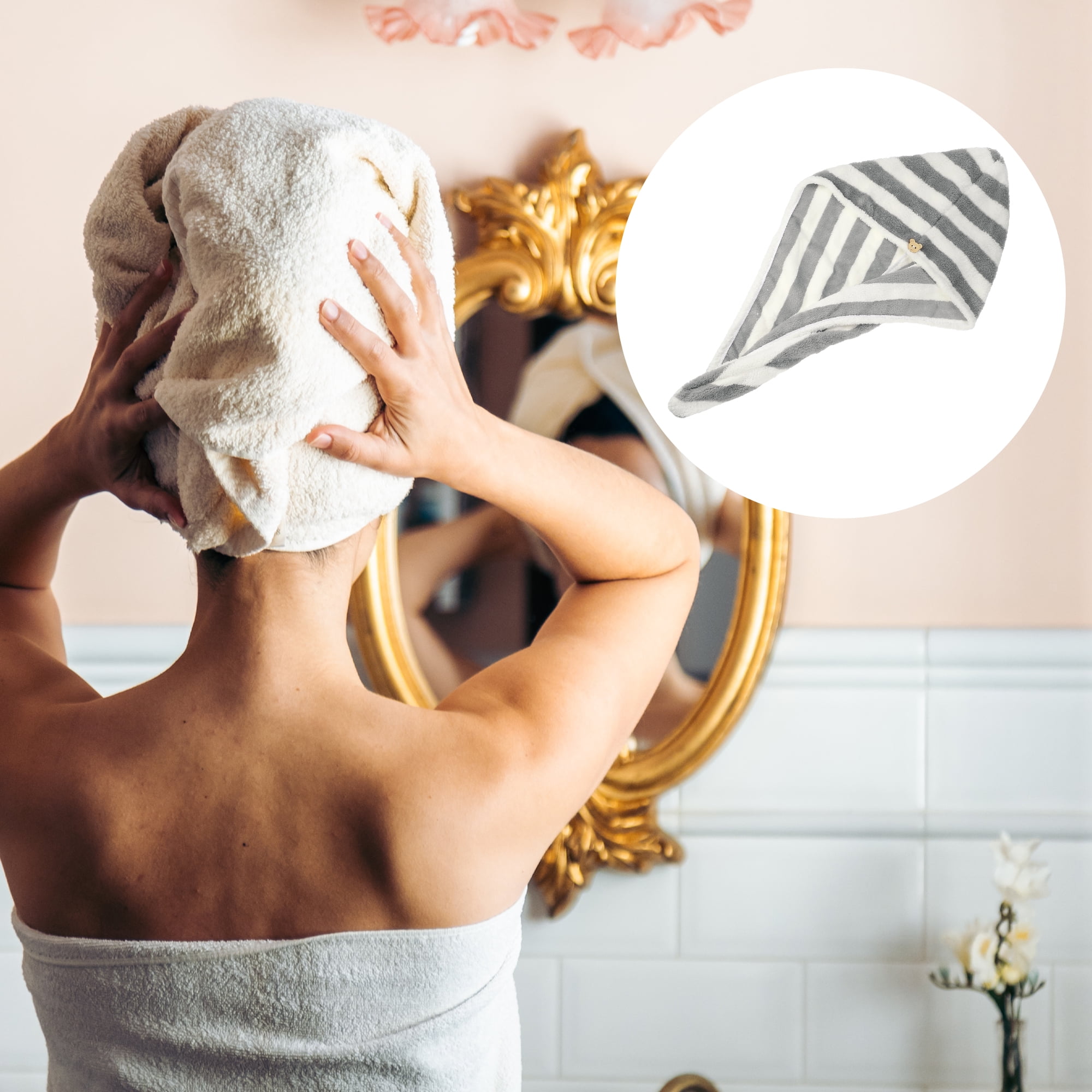Unique Bargains 3 Pcs Lightweight Strong Absorbent Hair Drying Towel Pink White Gray