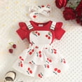 thumbnail image 2 of RFQWOVSR Baby Girls 2 Piece Summer Outfit Solid Onesie Bodysuit with Cherry Print Tiered Overall Dress Set 9-12 Months, 2 of 6
