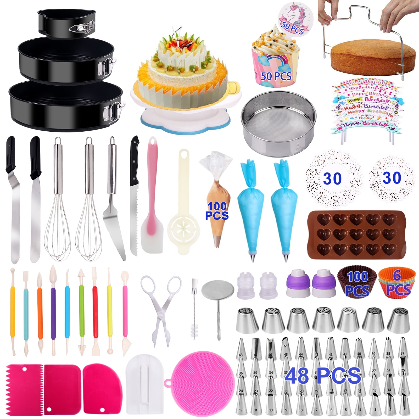 Cake Decorating Supplies 333PCS Baking Set with Springform Cake Pans  Set-Cake Rotating Turntable-Valentines Cookie Decorating Kit-Muffin Cup  Mold-Cake