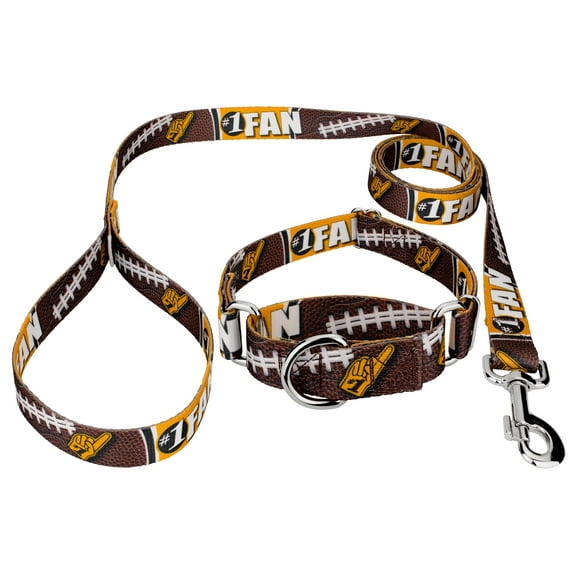 Country Brook Petz® Black and Gold Football Fan Martingale Dog Collar and Leash Limited Edition, Small