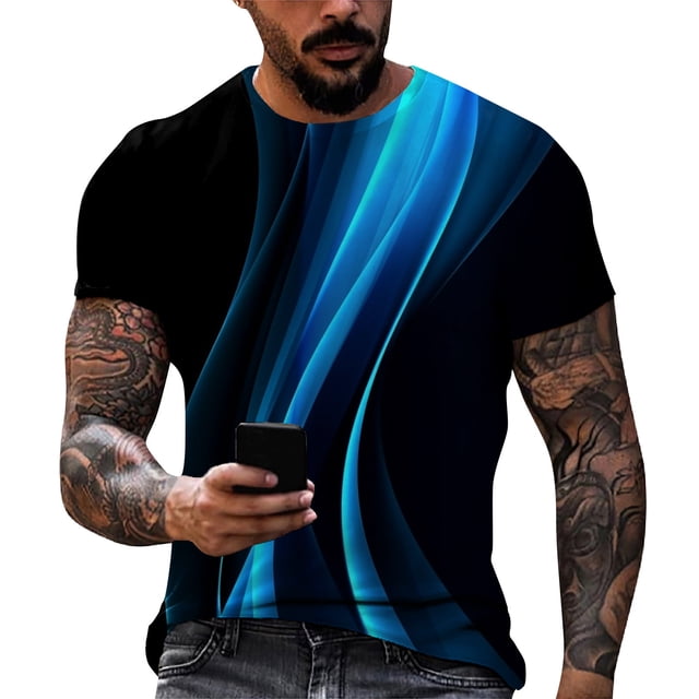 Men'S T-Shirt Short Sleeve Printed Summer Round Neck Top Trend Casual Sweatshirt 2XL