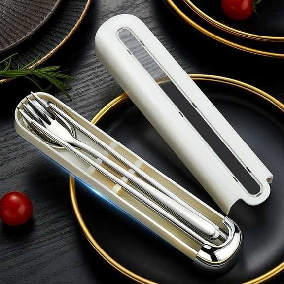 3-Piece Portable Flatware Set, Stainless Steel Chopsticks Fork Spoon with Travel Case, Rust-Resistant, Easy to Clean, for School Work Camping Outdoor