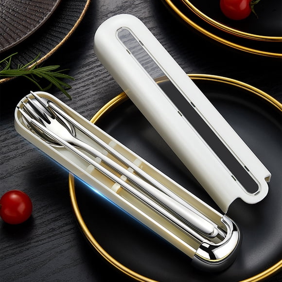 Xihbxyly Juego de Cubiertos Portátil, Cuchara, Tenedor y Palillos de Acero Inoxidable, Estuche de Viaje Compacto, Diseño Elegante, Fácil de Limpiar, Ideal para Exteriores, Camping, Escuela y Trabajo,