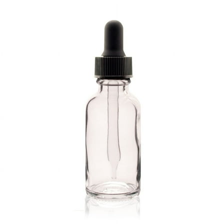 1 oz CLEAR Boston Round Glass Bottle - w/Glass Dropper - pack of 24