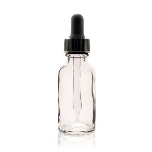 1 oz CLEAR Boston Round Glass Bottle - w/Glass Dropper - pack of 12
