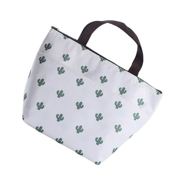 Qarigey Fiambrera térmica para el almuerzo, bolso con estampado de flores, con cremallera, plegable, lavable, para mujeres y niños, para Bolsas de mensajero y de hombro cactus blanco