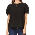 thumbnail image 5 of Women's Casual Solid Round Neck Blouse with Short Sleeves and Keyhole, 5 of 6