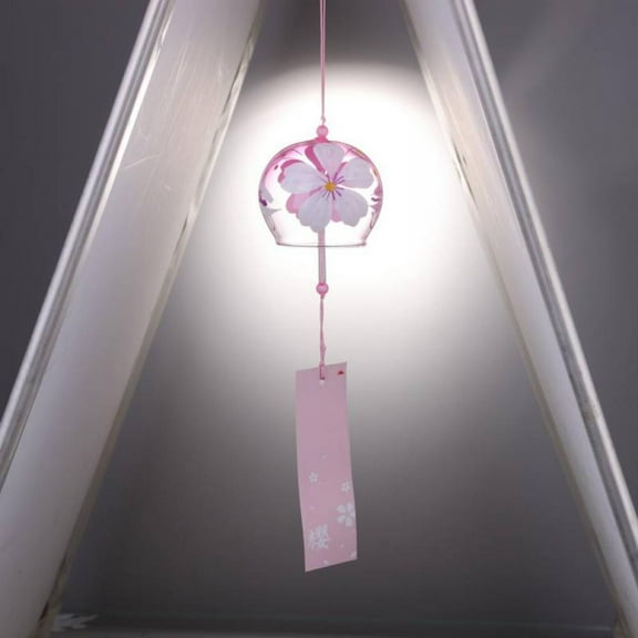 Wuffmeow Japanese style hand-painted sakura glass wind chimes, home garden and office ornaments wind chimes, blessings, gifts, good wishes