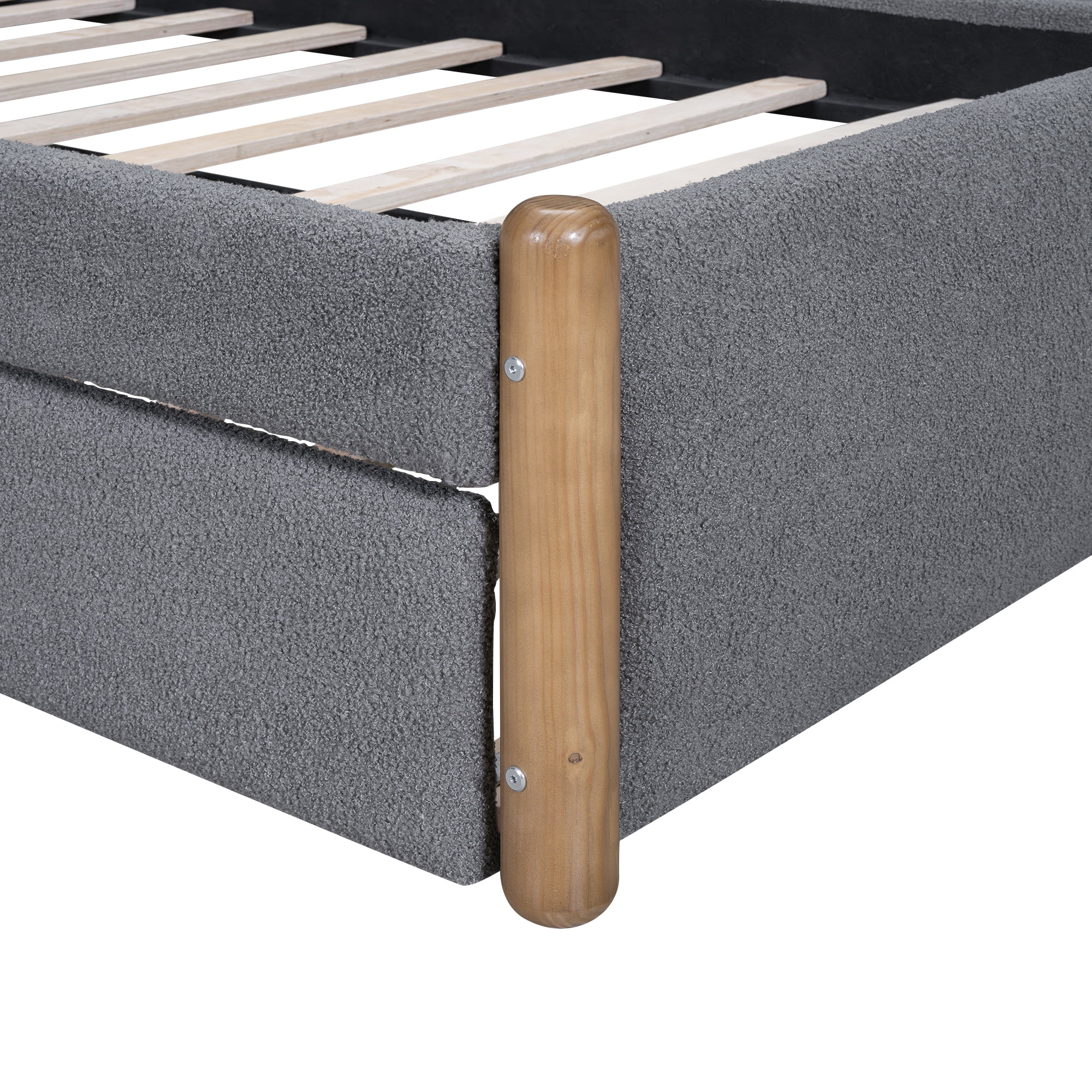 EUROCO Upholstery Twin Size Platform Bed with Twin Size Trundle, Wood Support Legs for Kids, Gray