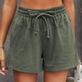 thumbnail image 2 of Pantalones cortos de cintura alta con cordón para mujer, cintura elástica y bolsillos laterales, pierna ancha, color verde, talla L, 2 of 6