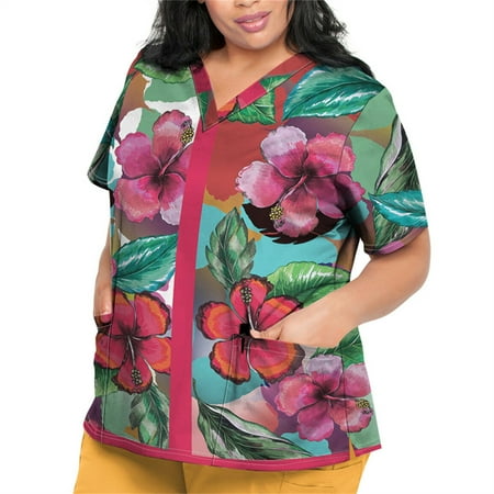 

EHTMSAK Printed Scrub Tops 3x Floral with Pocket Womens Clearance Scrub Tops Short Sleeve Working Uniform Blouse Shirt Pink XL