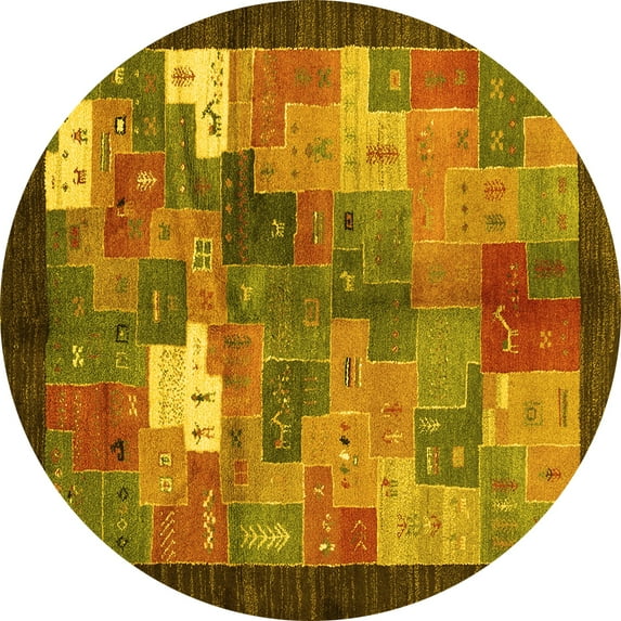 Ahgly Company Indoor Round Abstract Yellow Contemporary Area Rugs, 7' Round