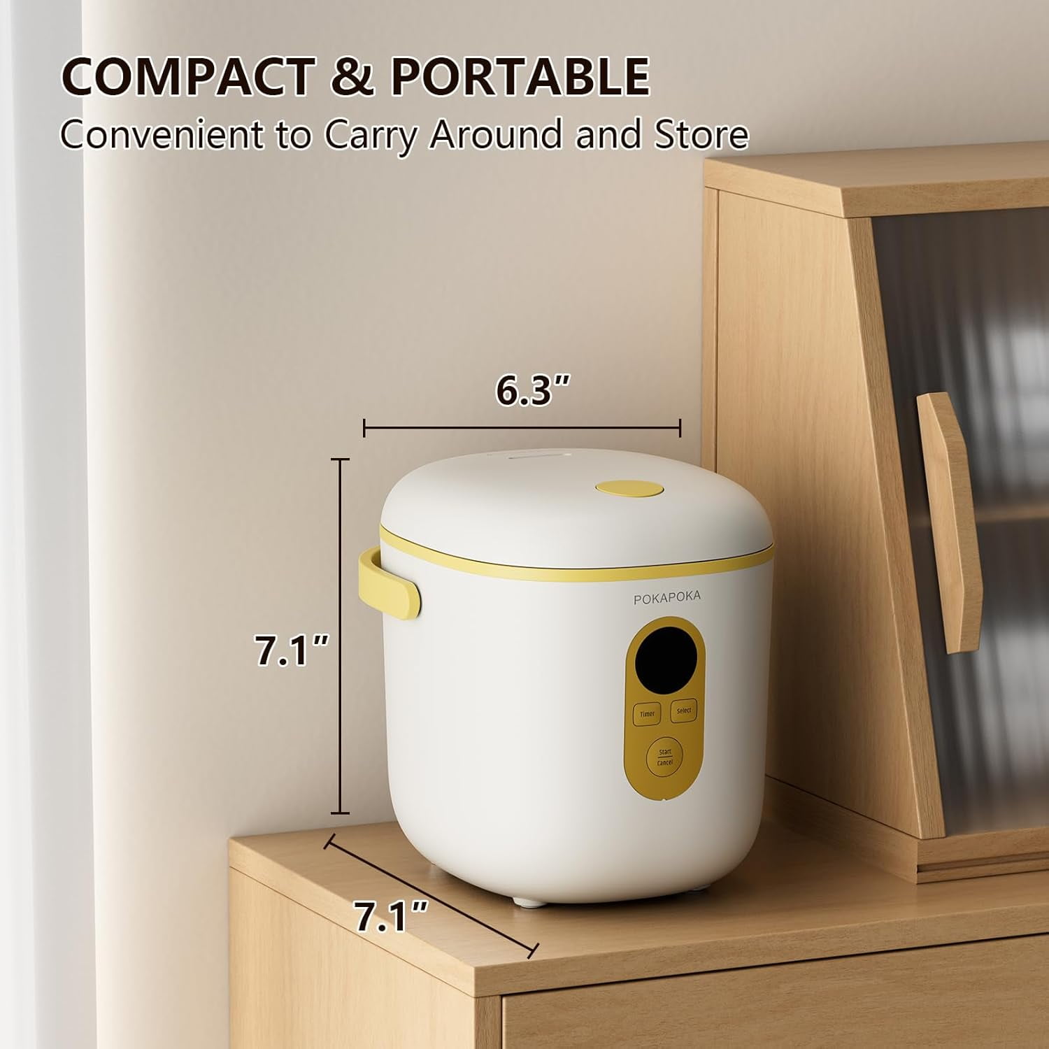 Mini Rice Cooker 2 Cup Uncooked, Small Travel Rice Cooker with Portable Handle, 24-H Timer Delay, LED Display, 1.2L Non-stick Inner Pot