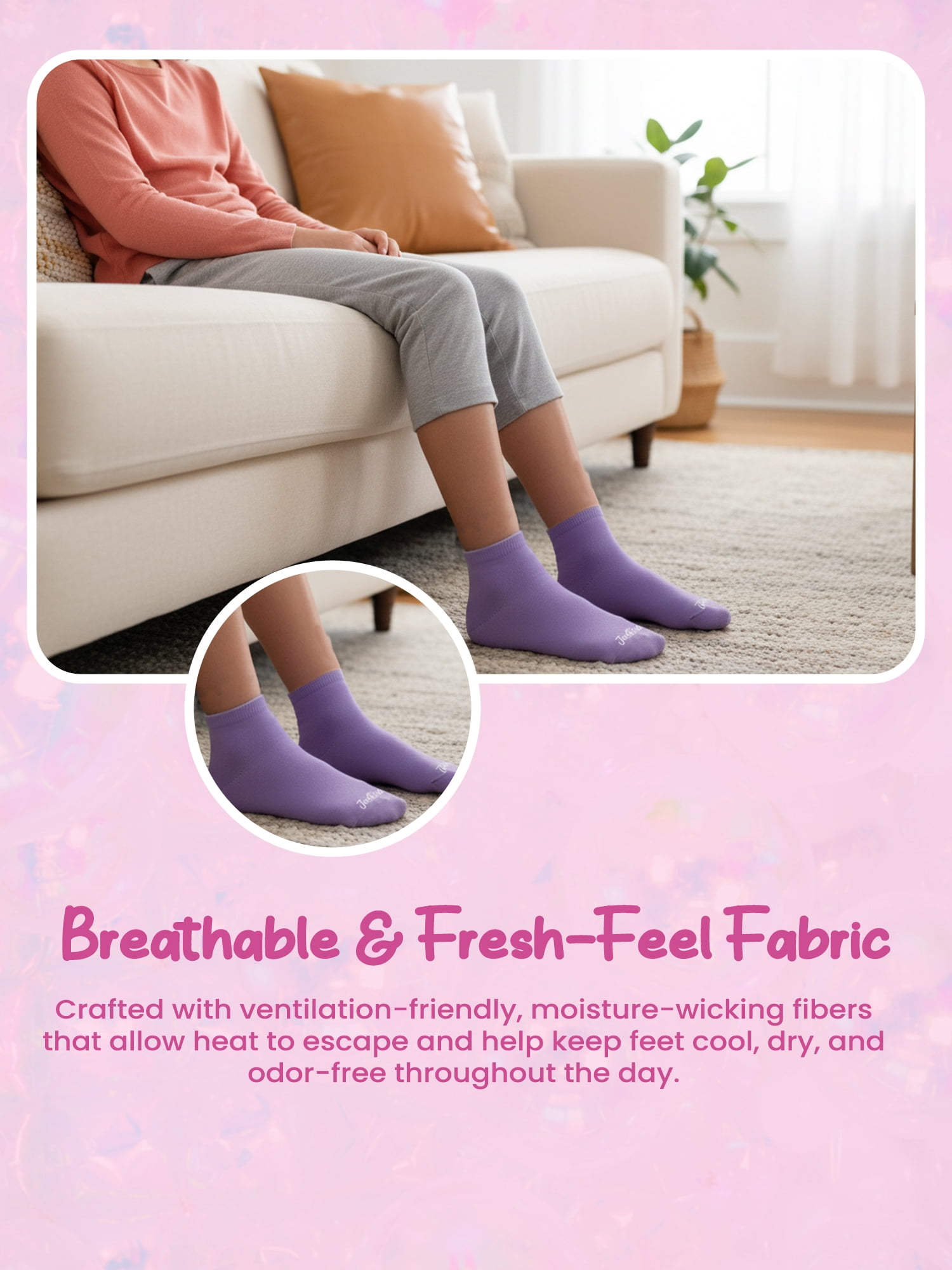 Justice Cushion Embroidered Quarter Socks for Girls for Daily Wear, 10 pack Pink Multi Color