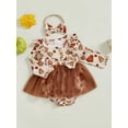 thumbnail image 5 of Baby Toddler Girls Thanksgiving Romper Dress 0 3 6 12 18 Months Flying Sleeve Turkey Print Jumpsuit with Headband, 5 of 9