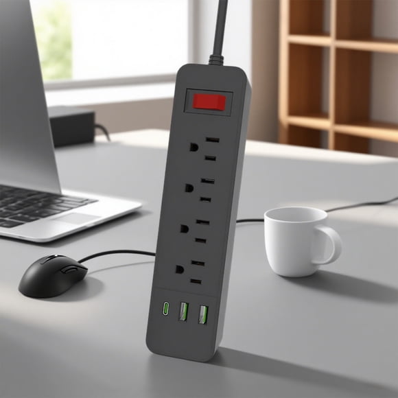 Qiweii Surge Protector Power Strip 78.7in Extension Cord with 8 Outlets Charging Ports, Flat Plug Multi Plug Outlet Extender Charging Station for Home Office
