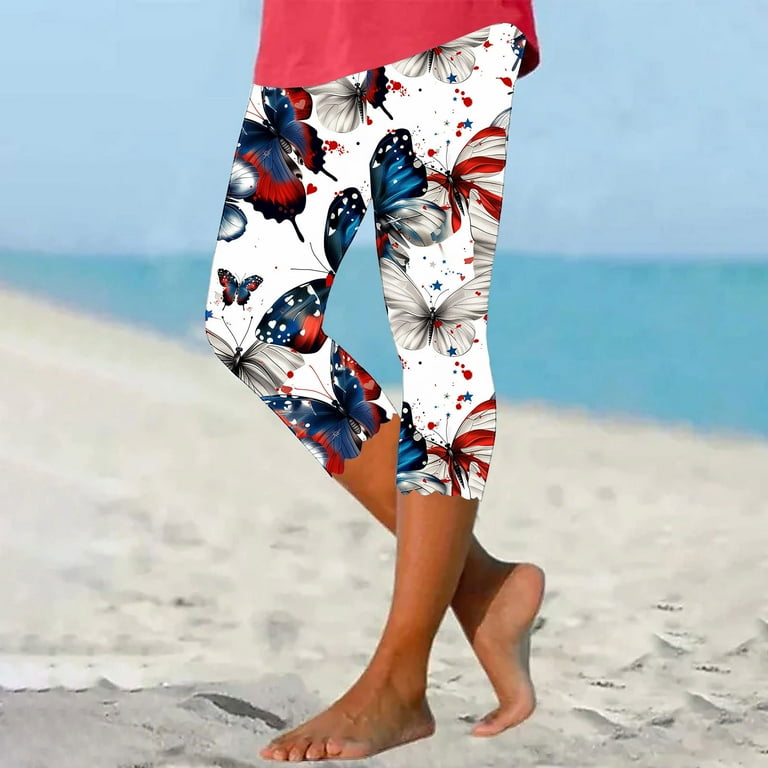 Deals Summer Capris Leggings for Women Scallop Hem Pants Elastic