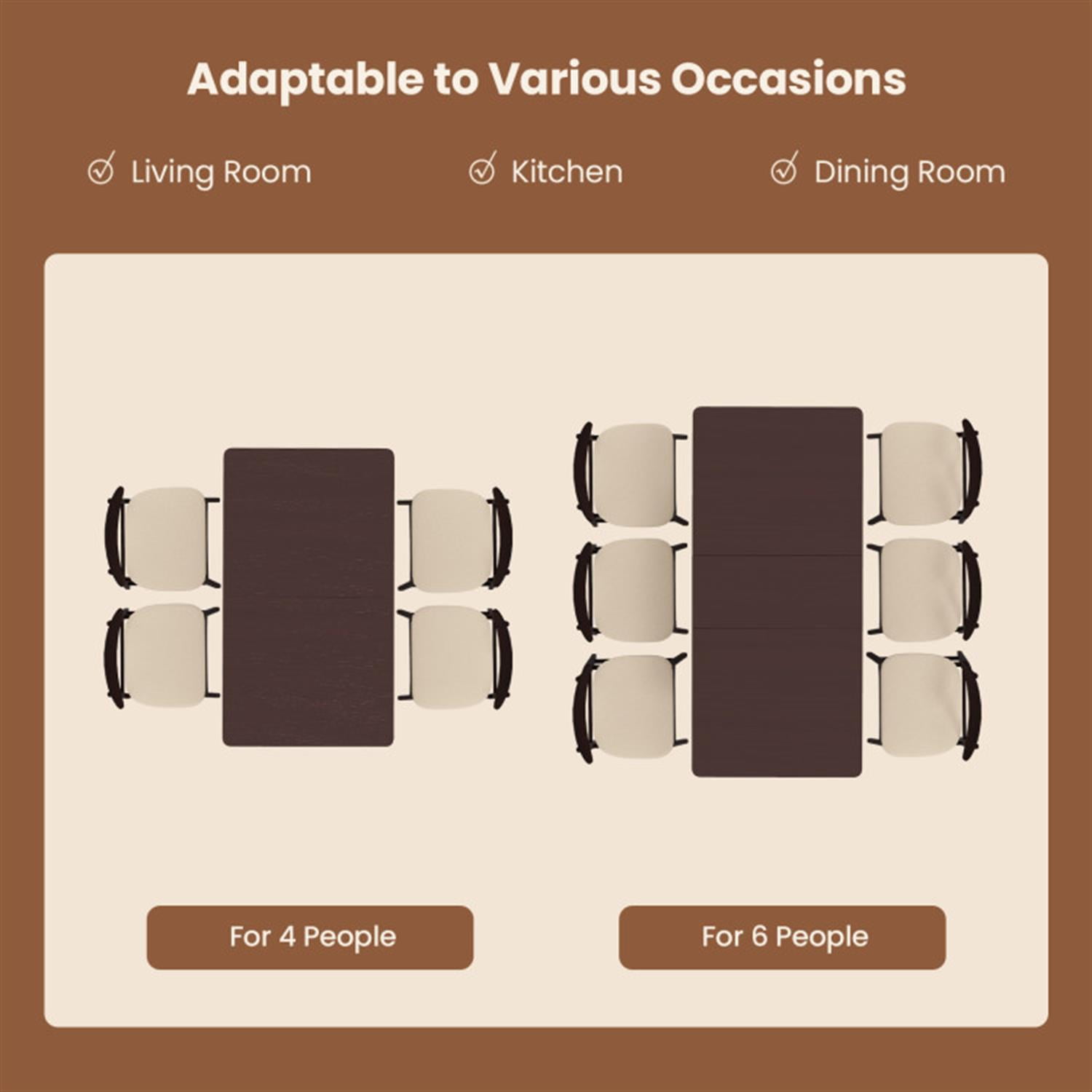 Demi Bonn Extendable Folding Dining Table with Rubber Wood Frame and Safety Locks, Modern Kitchen Table Furniture for Dining Room, Dinette, Brown