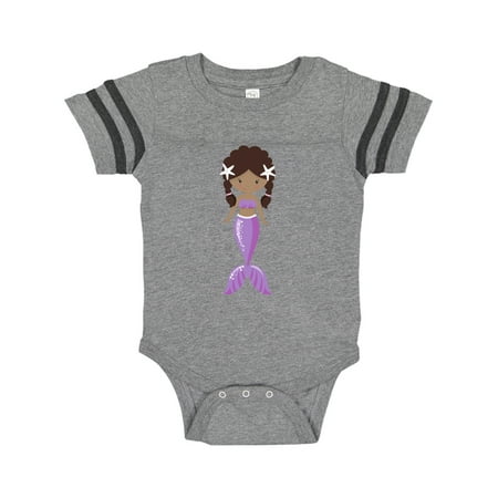 

Inktastic African American Mermaid Brown Hair Purple Tail Gift Baby Girl Bodysuit