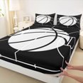 thumbnail image 3 of Homewish Cartoon Basketball Print Full Size Sheets, Black Grey Stripes Line Bed Sheets, Sport Theme Sheet Sets, Luxury Bedroom Decor, 4-Piece, 3 of 7