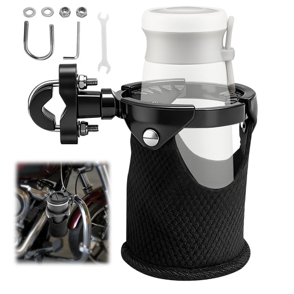 TMWEFUSC Motorcycle Cup Holder Drink Holder with 360° Swivel Clamp Mount for 7/8'' to 1 1/4'' Handlebar Bumper Pole Mount Fit for ATV UTV Scooter Black