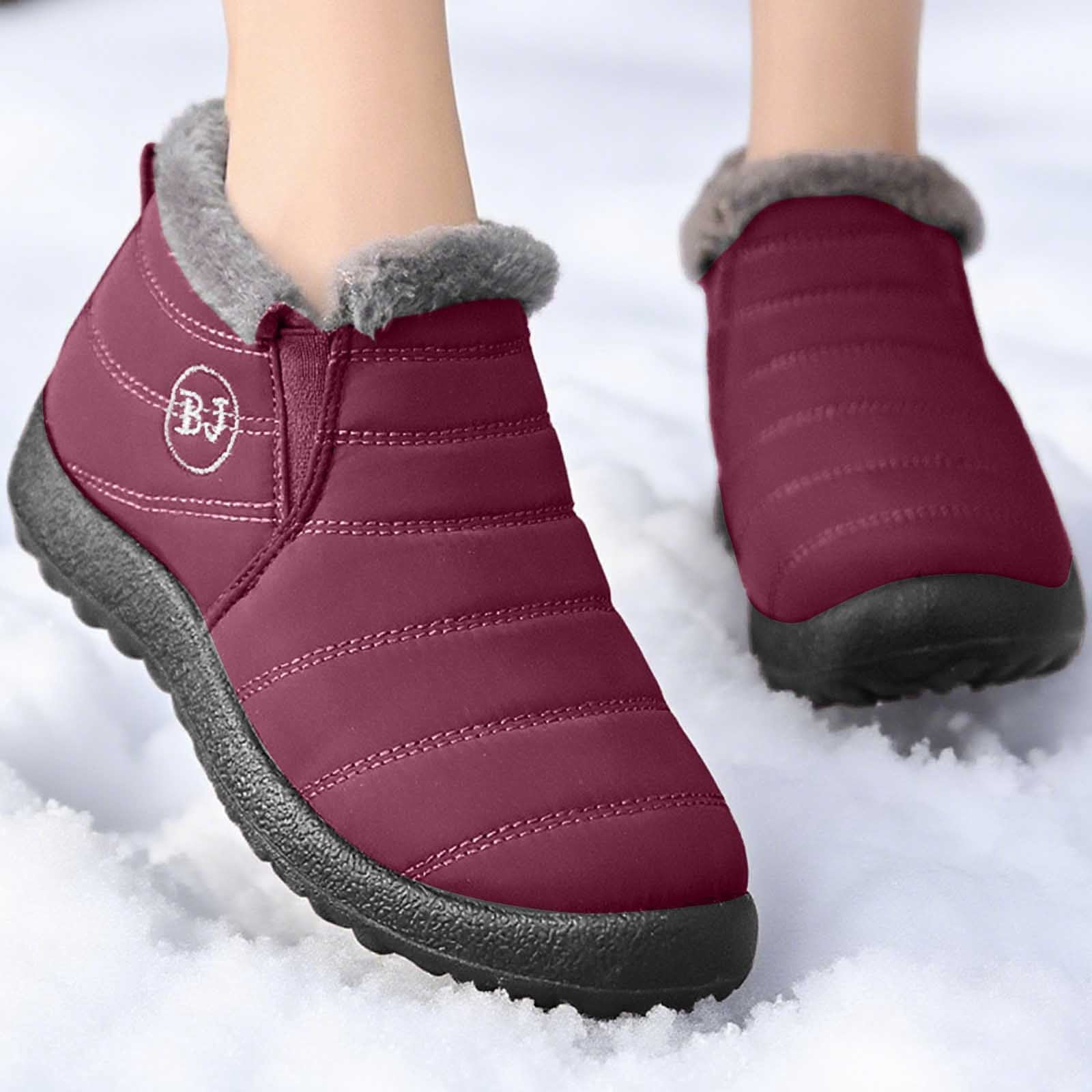 Gyexs Women's Snow Boots Tall, Winter Shoes for Women Size 6, Fold Over, Lace-Up, Western, Open Toe, Winter Clothes, Brick Red, Size 12