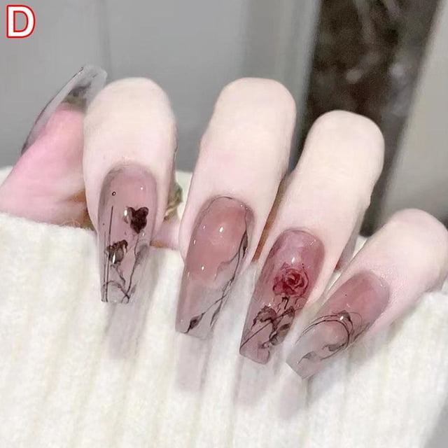24Pcs/Box Charming Pink Short Detachable Finished Fingernails Ballet Wearable Nails Press Square Head On Fake Cover Full Z9P4