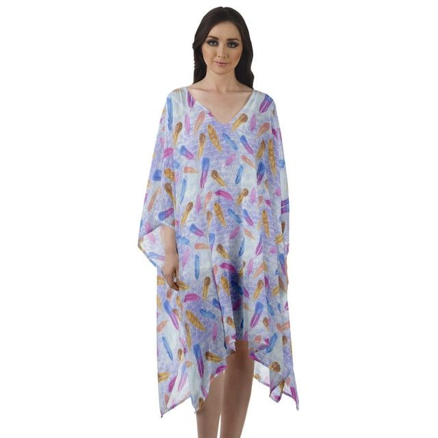 Moomaya Robe Mi-Longue de Plage en Georgette Courte pour Femmes, Caftan de Plage, Paréo de Bikini